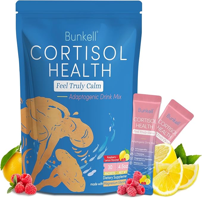 Cortisol Powdered Drink Mix, Made with Magnesium Glycinate, L-Theanine, Ashwagandha & Vitamin D3, Cortisol Supplements for Relaxation, Focus & Calm Support, Raspberry Lemonade Flavor, 30 Ct
