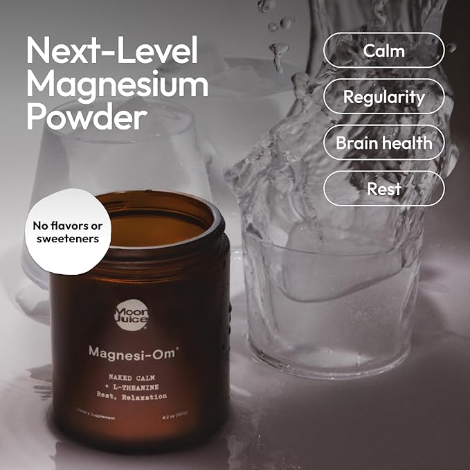 Moon Juice Magnesi-Om Magnesium Powder Supplement - Chelated Magnesium Complex + L-Theanine Blend for Rest, Relaxation & Regularity - Vegan, Non-GMO & No Sugar, Unflavored, 3.9 oz, 30 Sevings
