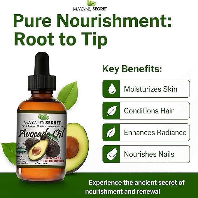 Pure Carrier and Essential Oils for Skin Care, Hair, Body Moisturizer for Face-Anti Aging Skin Care (Avocado Oil Organic, 4oz)