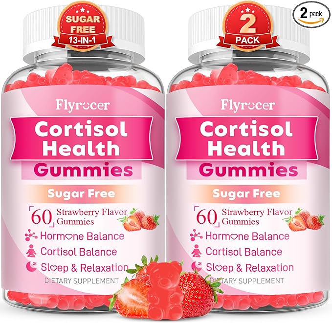 2 Pack Cortisol Supplements for Women & Men, 13 in 1 Cortisol Detox, Cortisol Manager Reducer with Ashwagandha, L-Theanine, Cortisol Balance Gummies-Hormone Balance, Focus, Calm, zzZ,Strawberry Flavor