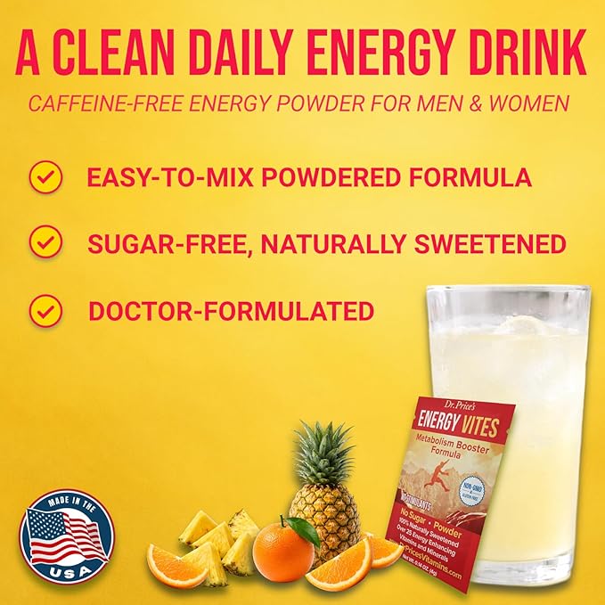 Dr. Price's Vitamins Energy Powder Packets – 30 Count | Energy Vites with Vitamin B12, Amino Acids & CoQ10 | Sugar Free, Gluten Free, Non-GMO Supplement for Men & Women
