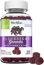 HERBION Elderberry Gummies with Vitamin C & Zinc - Healthy Immune System Support - Gluten-Free & Gelatin-Free - 60 Gummies for Adults & Children 4 Years & Above - Made in USA, 60 Count (Pack of 1)