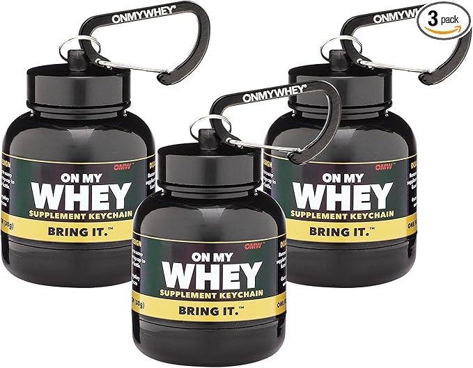 OnMyWhey - Protein Powder and Supplement Funnel Keychain, Portable to-Go Container for The Gym, Workouts, Fitness, and Travel - TSA Approved, Classic 3-Pack