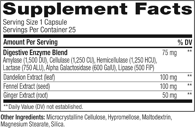 OLLY Beat The Bloat Capsules, Digestive Support Enzymes, Supplement for Women - 25 Count