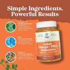 Omega 3 Gummies for Adults - Vegetarian Omega 3 6 9 DHA Gummies for Brain Bone and Heart Health and Joint Support - Burpless Fish Free Plant Based Supplement Men Women - 60 Count