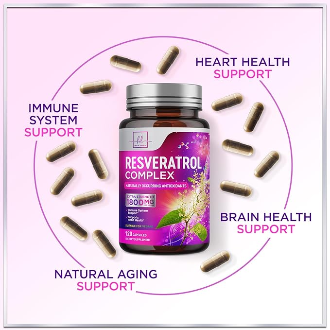Resveratrol Blend 1800mg per Serving Supplement - Extra Strength Antioxidant Complex for Healthy Aging & Immune Support, Heart Health & Energy Support, Bioavailable Trans-Resveratrol - 120 Capsules