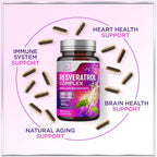 Resveratrol Blend 1800mg per Serving Supplement - Extra Strength Antioxidant Complex for Healthy Aging & Immune Support, Heart Health & Energy Support, Bioavailable Trans-Resveratrol - 120 Capsules