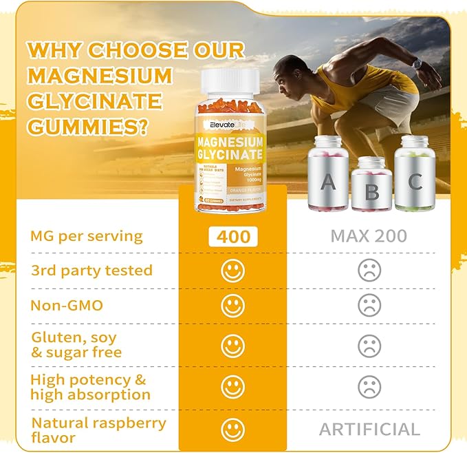 Magnesium Glycinate Gummies 1000mg - Sugar Free Magnesium Potassium Supplement with Vitamin D, B6, CoQ10 for Calm Mood & Sleep Support - 60 Orange Gummies
