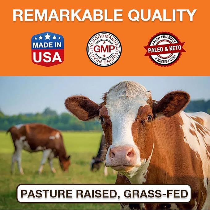 Zammex Pure Grass Fed Beef Bone Broth Protein Powder, 20g Protein, Hydrolyzed Collagen Supplement for Healthy Skin, Nails, Hair, Joints, Non-GMO, Gluten Free, Paleo & Keto Friendly, Great in Soup