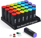 CAidRE Monthly Pill Organizer 2 Times a Day - 28 Day Pill Box AM PM, Daily Medicine Organizer for Vitamins, Supplements, Medications - Large Travel-Friendly 4 Week Pill Case for Home & Travel, Black