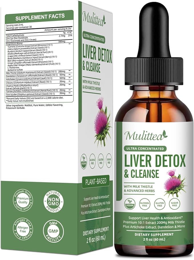 Liver Health & Lymphatic Drainage Drops -Support Liver Cleanse Detox & Repair with Artichoke Milk Thistle Silymarin Extract, Dandelion,Turmeric, Berberine to Renew w/21 Potent Herb-Nutrients-60ml