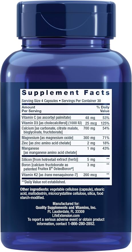 Life Extension Bone Restore with Vitamin K2 – Bone Health Supplement for Strong Bones – 3 Types of Absorbable Calcium, Vitamins D3 and K2, Minerals – Gluten-Free, Non-GMO – 120 Capsules (Pack of 2)