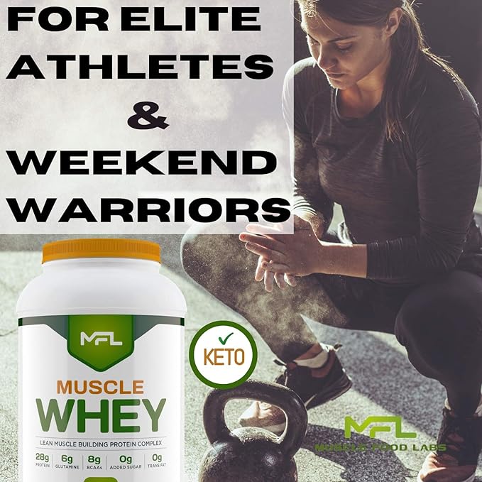 MFL Muscle Whey Protein l 28g of Protein l 8g BCAAs l Keto Friendly l Low Carbs l 2 lbs (Cookies and Cream)