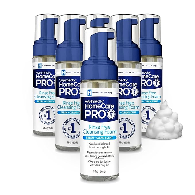 Welmedix No Rinse Cleansing Foam - Rinse Free & Waterless Body Wash, 3-in-1 Shampoo & Foaming Cleanser, Hospital Grade & pH Balanced - Pack of 6