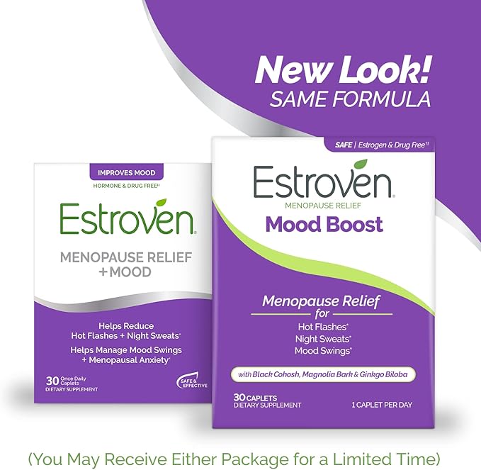 Estroven Mood Boost for Menopause Relief, Helps Reduce Hot Flashes & Night Sweats, Helps Manage Mood Swings, 30 Count