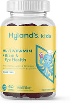 Hyland's Kids Multivitamin + Brain & Eye Health, Sugar Free Natural Mixed Berry Flavored Gummies with Choline, Lutein & Omegas, 60ct Bottle