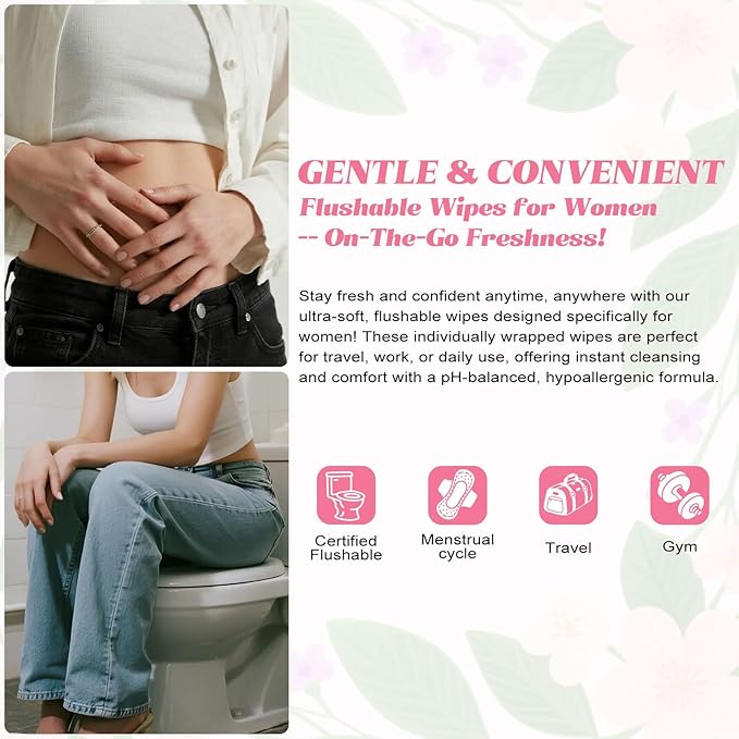 Feminine Wipes Individually Wrapped, Flushable Wipes Travel,Feminine Care Vaginal Wipes for Adult,Women, Girl and Homeless (Pack of 100,Unscented)