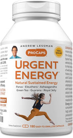 ANDREW LESSMAN Urgent Energy 180 Capsules - Provides a Safe, Healthy Means of Enhancing Energy Levels and Feelings of Well-Being, Green Tea, Guarana, Ginseng, Royal Jelly, Ashwagandha, B-Complex