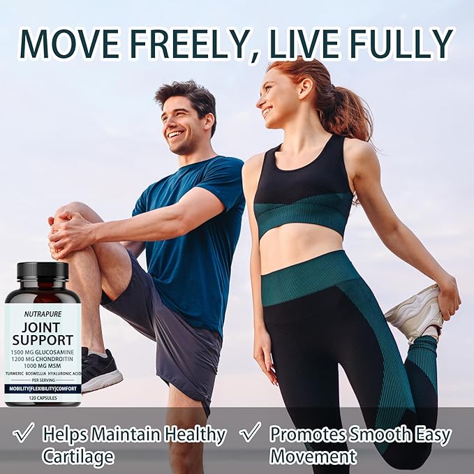 Nutrapure Joint Support - Glucosamine Chondroitin, MSM, Hyaluronic Acid & Bamboo Extract, Maintaining Joint Health - 120 Capsules