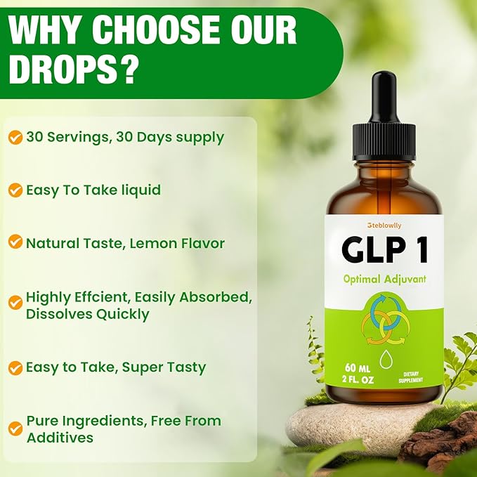 Glp 1 Liquid Drops for Women & Men, 27-in-1 Formula with Chromium, Hydrolyzed Collagen & Prebiotics & More | Vegan, Non-GMO, Fast Absorption - 60 ML(Lemon Flavor)