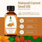 SVA Carrot Seed Oil - 1 Fl Oz – 100% Natural Cold Pressed Carrot Oil - for Face, Skin Care, Hair Care, Scalp Massage & Body Massage – Carrier Oil with Dropper