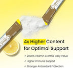 DONGKOOK Vita Pop 2,000mg Vitamin C Vitamin D & Biotin Powder Per Stick, Sugar Free Korean Vitamin C Supplements Multivitamin Advanced Immune Support for Woman Skin Hair, Lemon Powder Drink 100 Packet