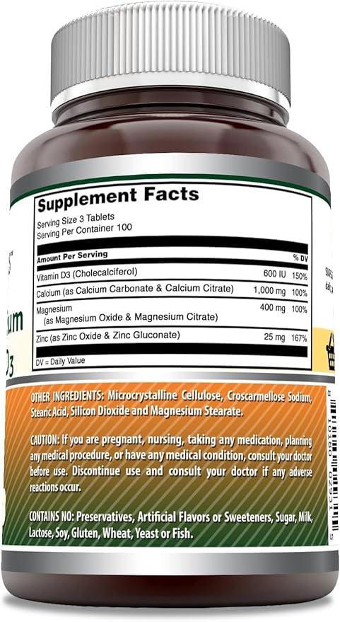 Amazing Formulas Calcium Magnesium Zinc with Vitamin D3 Supplement | Non-GMO | Gluten Free | Made in USA (2 Pack)