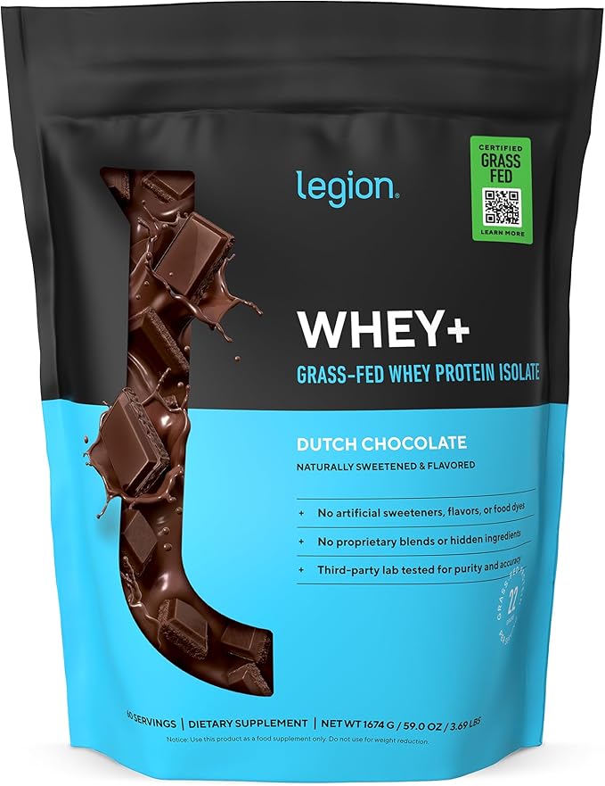 LEGION Whey+ Protein Whey Isolate from Grass Fed Cows (Chocolate, 60 Servings) - Whey Protein Isolate Powder, Low Calorie, Non-GMO, Sugar Free, Lactose and Gluten Free, All Natural Protein Powder