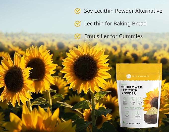 Kate Naturals Sunflower Lecithin Powder for Baking Bread, Gummies, Cooking. Lecithin Supplement for Clogged Milk Ducts. Substitute for Soy Lecithin Powder (12oz, Non-GMO)