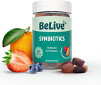 BeLive Synbiotics - Probiotic & Prebiotic Fiber Gummies – High Strength Inulin (3g), Dietary Fiber Supplement, Digestive Support for Kids & Adults - Strawberry, Orange, Blueberry Flavor (60Ct)