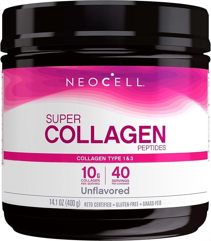 NeoCell Super Collagen Peptides Powder, Non-GMO, Grass Fed, Paleo Friendly, Gluten Free, For Hair, Skin, Nails & Joints, Unflavored, 40 Servings, 14 Ounces (Packaging May Vary)