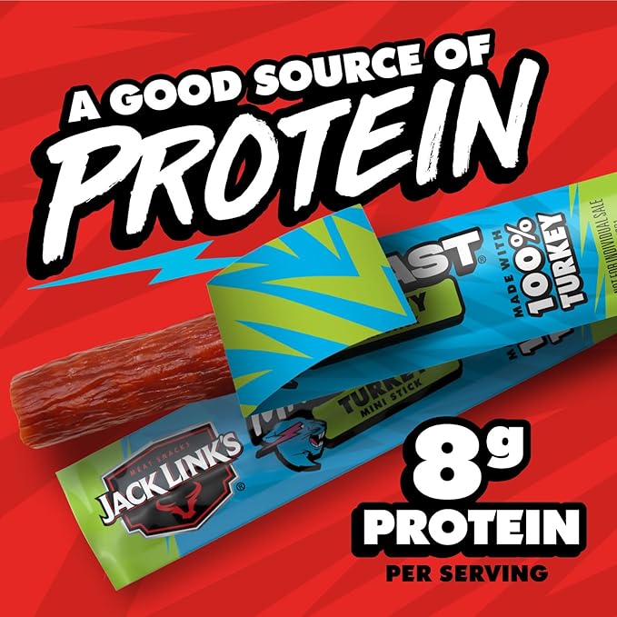 Jack Link’s x MrBeast Turkey Mini Sticks, As Seen on Beast Games, 8g Protein, Made with 100% All Natural Turkey, Zero Sugar, Pantry-Ready Snacks, 12 Count