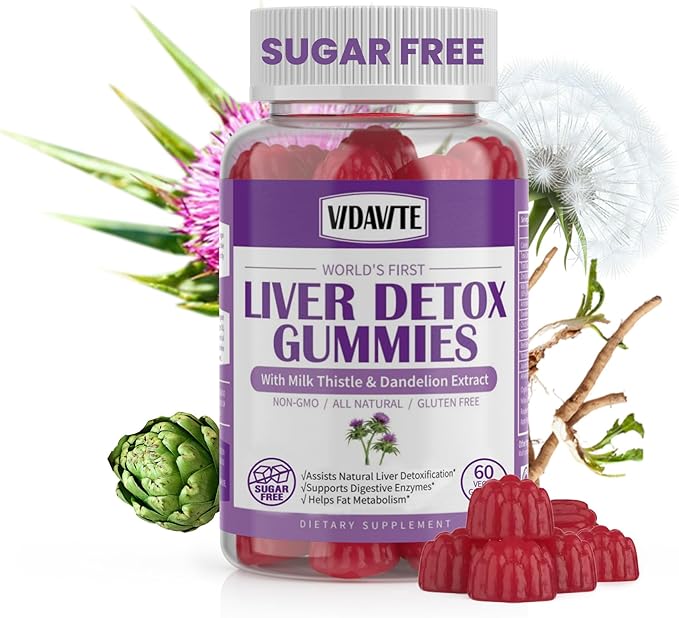 Liver Cleanse Detox & Repair Gummies — Sugar-free, US-Made, 1500mg Milk Thistle Supplement with Artichoke, Dandelion and 20+ Herbs — Liver Support Supplement for Men & Women(60 Vegan Gummies)
