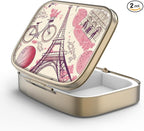 Pill Case Pill Box with Mirror Retro 2 Compartment Small Pill Case for Purse or Pocket Bronze Rectangular Pill Box or Vitamins, Fish Oil, Supplements, Pill Containe Travel Gifts（Paris Eiffel Tower）
