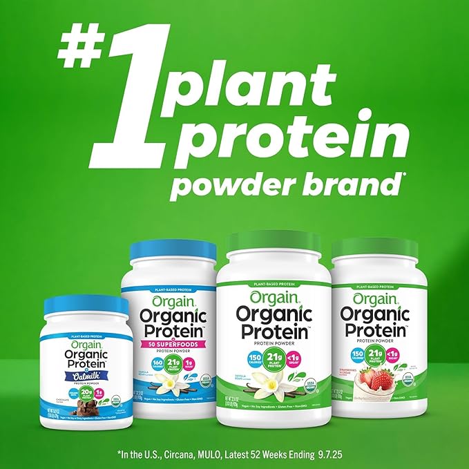Orgain Organic 30g Vegan Protein Powder, Chocolate 9g EAAs + BCAAs, Plant Protein, 6g Prebiotic + Fiber, 1g Sugar, Pre-Workout, Muscle Support + Recovery - 2.01lb (Packaging May Vary)