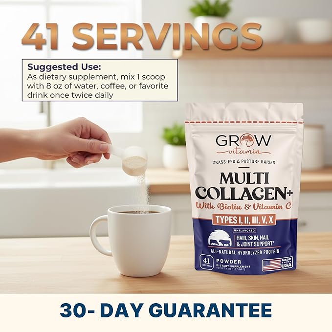 Collagen Multi Collagen Powder for Women w/Types I, II, III, V & X - Keto Friendly, Hydrolyzed Collagen Peptides Powder Blend w/Biotin & Vitamin C, 41 Servings