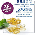 Omega 3 Fish Oil Supplements - 2400mg Fish Oil Per Serving - Triple Strength Omega-3 with EPA & DHA Fatty Acids - Natural Heart, Brain & Immune Support - Wild Caught, Bottled in USA - 180 Softgels