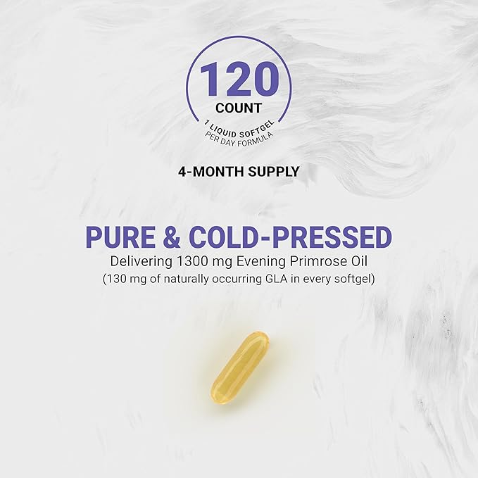 Naturalis Evening Primrose Oil (1300mg) | Natural from New Zealand | Non-GMO, Soy & Gluten Free, Zero Filler | 120 Softgels