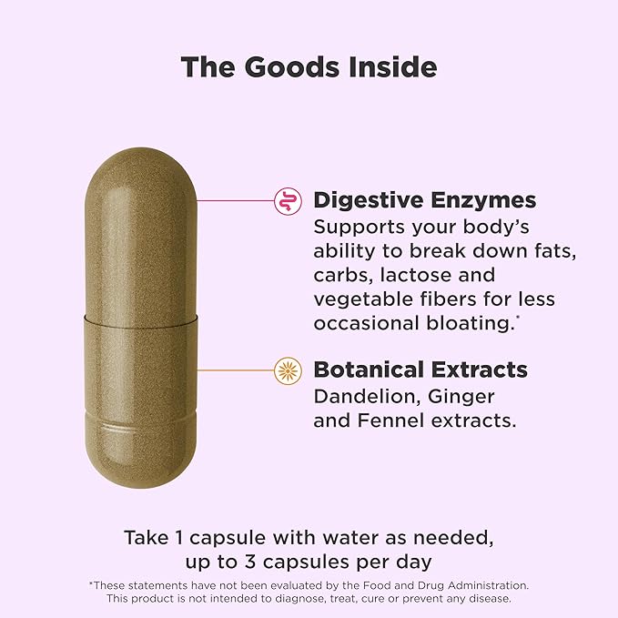 OLLY Beat The Bloat Capsules, Digestive Support Enzymes, Supplement for Women - 25 Count (Pack of 2)