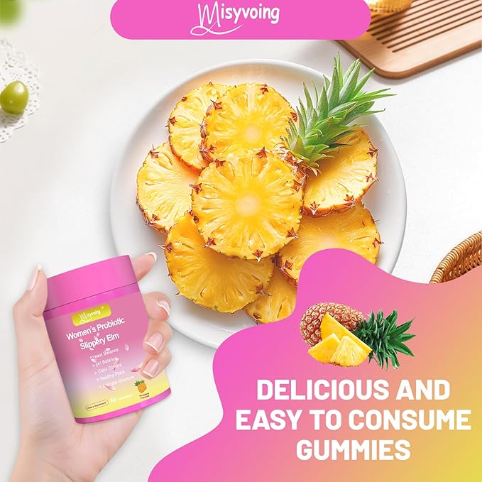Her Juicy Feminine Probiotics Gummies for pH Balance - Slippery Elm, Lactobacillus Blend - Gut & Immune Support - Pineapple Gummies, 60 Count (Pineapple)
