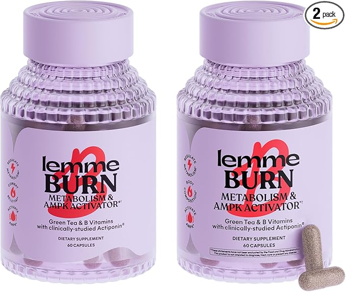 Lemme Burn Belly Fat Capsules, Clinically Studied AMPK Metabolic Activator Actiponin Jiaogulan, 50% EGCG Green Tea Extract, Vitamin B6, Methyl B12 for Men and Women - 60 Count (Pack of 2)