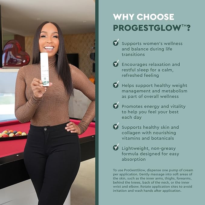JJ Smith ProGestGlow- Natural Progesterone Cream for Women- Wild Yam Cream for Hormone Balance, PMS & Menopause Symptom Relief, Estrogen Dominance Support, Fertility, Skin & Weight Control (3oz)