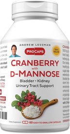 ANDREW LESSMAN Cranberry with D-Mannose - 60 Capsules - Supports Bladder, Kidney and Urinary Tract Health. High Potency Standardized Cranberry Concentrate and D-Mannose. Easy to Swallow Capsules