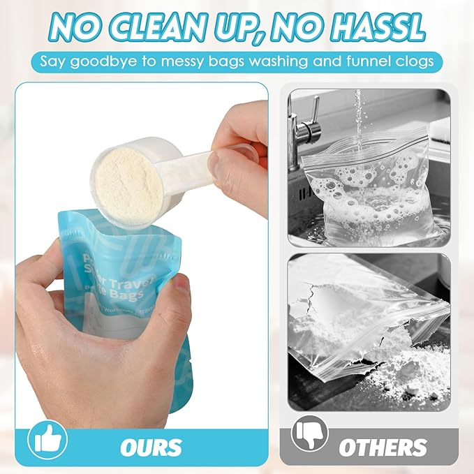 Protein Powder Travel Container Bags, Leakproof Bottle-Shaped Disposable Powder Travel Storage Bags for Gym, Workouts, Outdoor | Mess-Free Supplement Storage Solution (120)