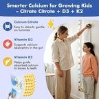 Kids Calcium Citrate Gummies with Vitamin D3 Supplement, Calcium Citrate 300/600 mg with Magnesium Zinc & Multivitamin for Kids 4+ & Teens, Support Bone Muscle & Digestive Health, Sugar Free, 60ct
