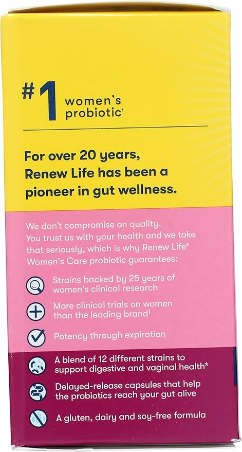 Renew Life Women's Probiotic Capsules, Supports pH Balance for Women, Vaginal, Urinary, Digestive and Immune Health, L. Rhamnosus GG, Dairy, Soy and Gluten-Free, 25 Billion CFU - 60 Ct