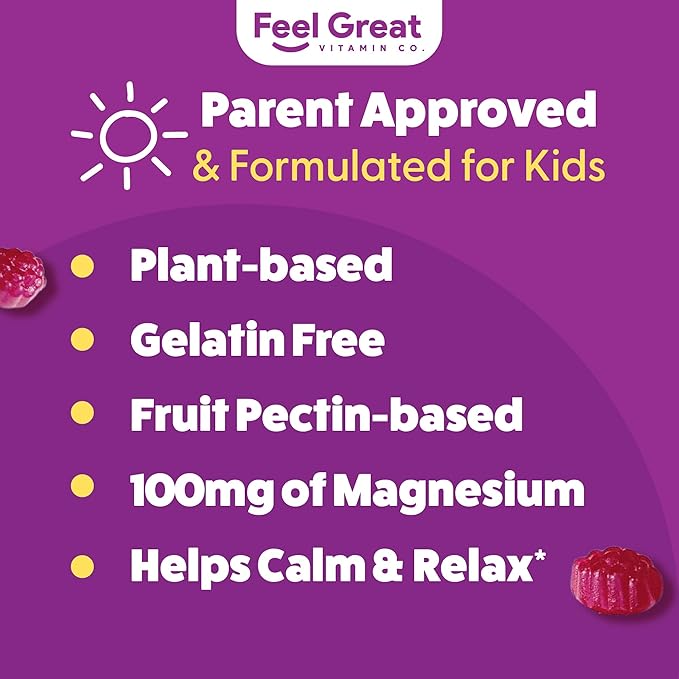 Feel Great Kids Calm Magnesium Gummies - Magnesium Supplement for Children - Magnesium Citrate Gummies - 60 Count
