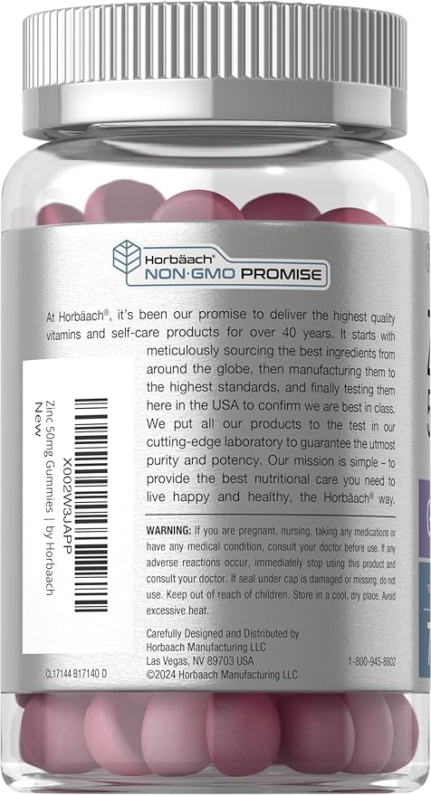 Horbäach Zinc Gummies | 50mg | 70 Count | Mixed Berry Flavor | Vegan, Non-GMO, Gluten Free Formula