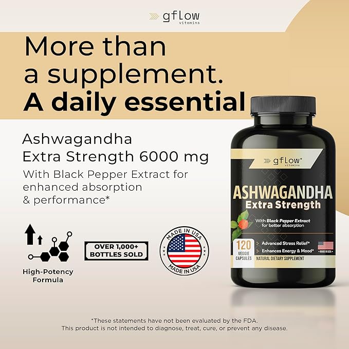 Ashwagandha Supplements for Women and Men | Sleep, Mood and Energy Support | Extra Strength, Vegan Friendly, Non-GMO, Made in USA - Pack of 3