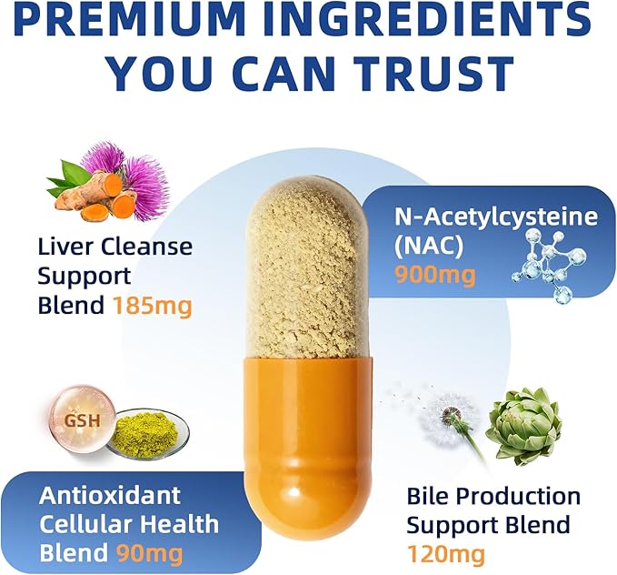 NAC Supplement 900 mg – Liver Cleanse Detox & Repair, Antioxidant & Cellular Health, Alcohol Defense Support – N-Acetyl Cysteine Capsules with Milk Thistle, Turmeric, Dandelion & Artichoke – 60 Count